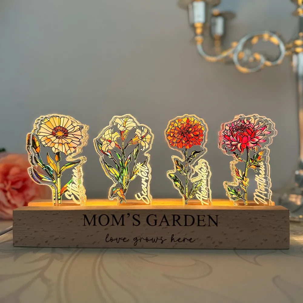 Custom Mom's Garden Birth Flower&Name 3D 15mm Thick Crystal Acrylic Light-Mother's Day Gift