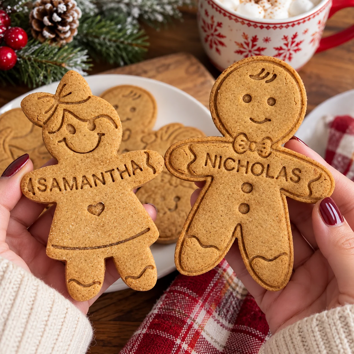 Personalized Gingerbread Cookie Stamp — Custom Family Name Holiday Baking Gift