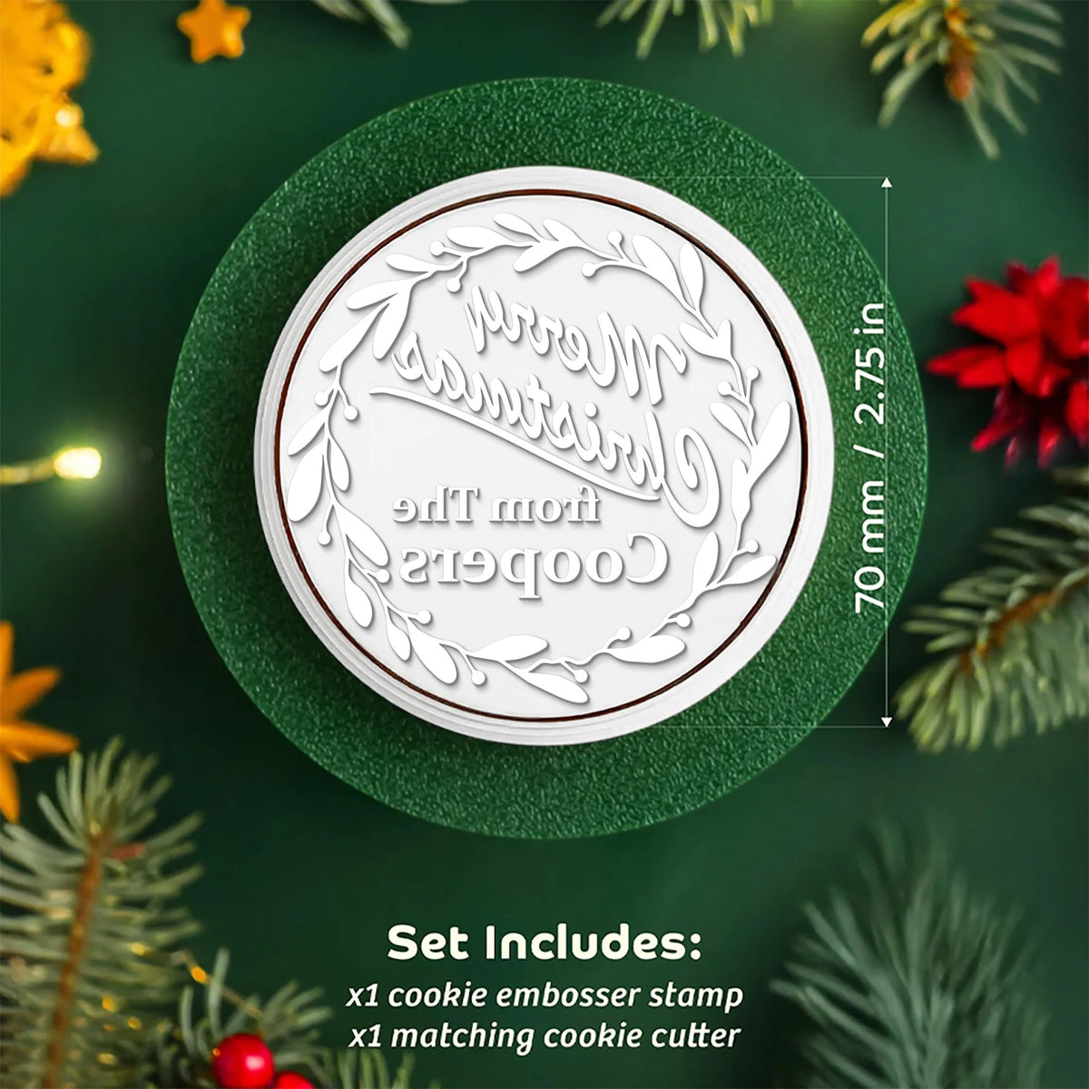 Personalized Family Name Christmas Cookie Stamp — Custom Merry Christmas Baking Stamp