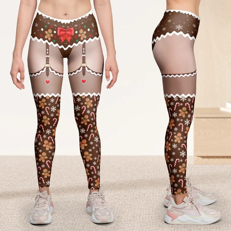 Funny Santa Nice List Pants — Personalized Christmas Leggings with Holiday Characters, Cute Gag Gift