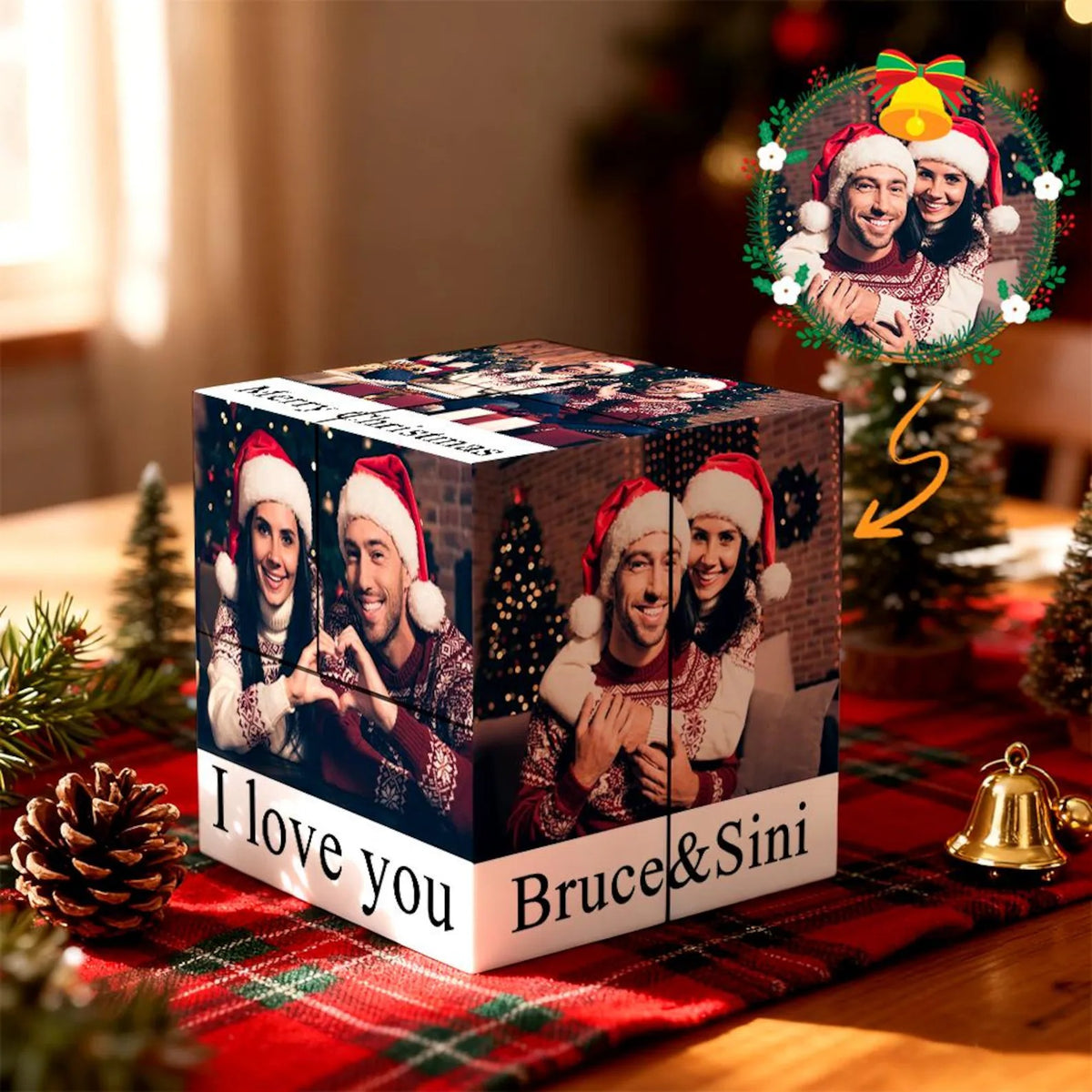 Custom Photo Magic Cube — Personalized Picture Puzzle with Text, Memory Keepsake, Christmas Gift for Him or Her