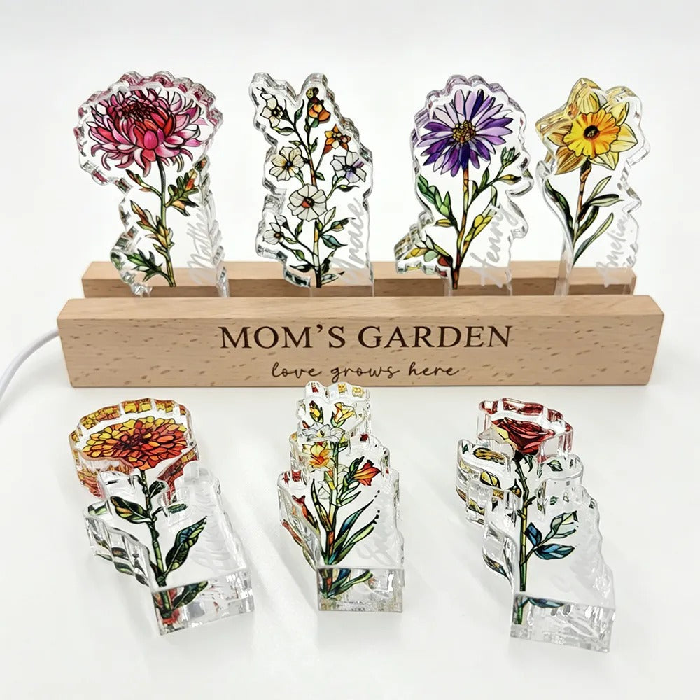 Custom Mom's Garden Birth Flower&Name 3D 15mm Thick Crystal Acrylic Light-Mother's Day Gift