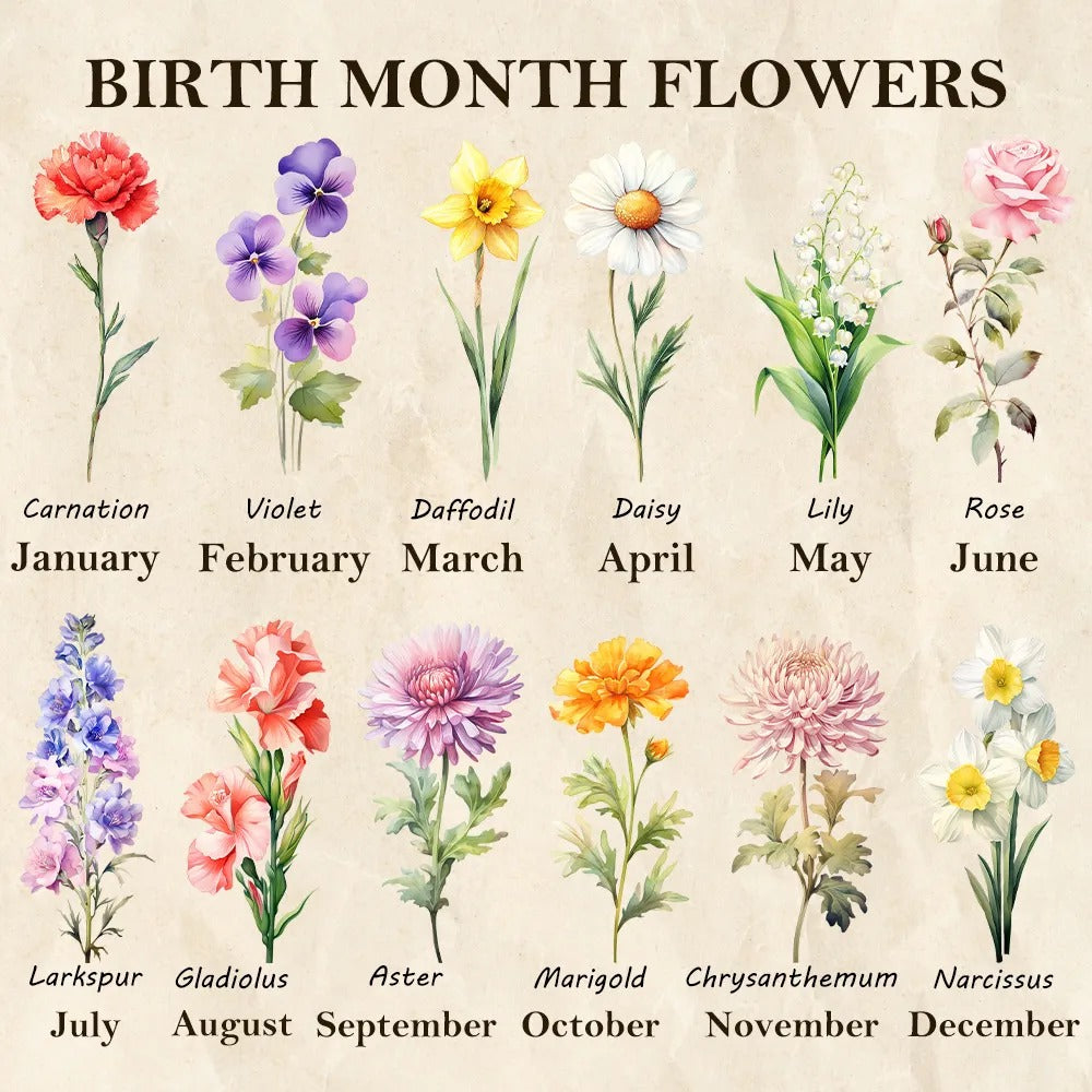 Custom Hug Birth Month Flower Bouquet with Names LED Night Light Frame-Mother's Day Gift