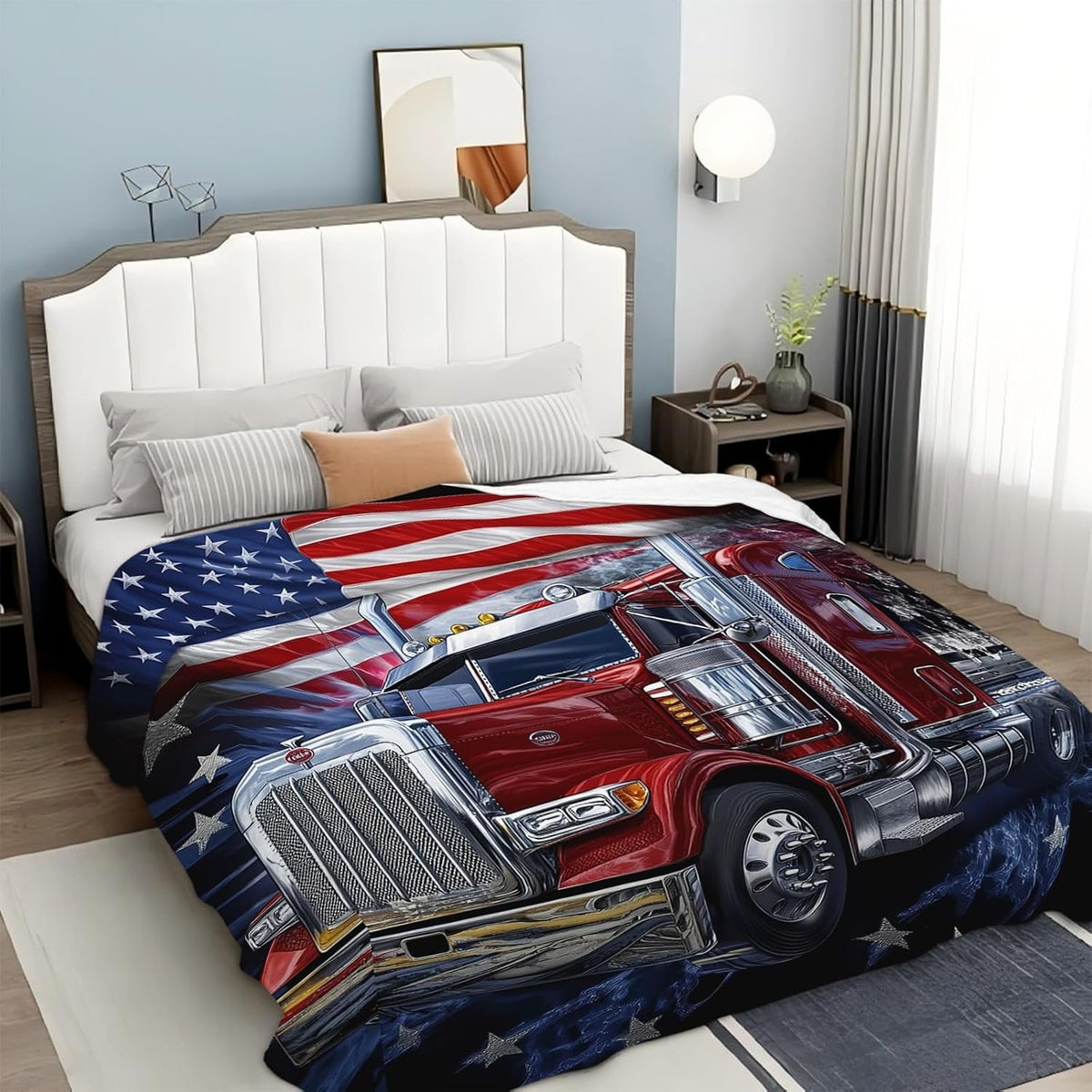 Custom American Flag Truck Blanket – Soft Throw for Men, Cozy Gift for Truck Drivers, Perfect for Birthdays & Christmas