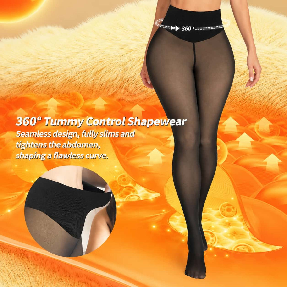 Premium Fleece Lined Sheer Tights-High Waisted Tummy Control Thermal Pantyhose for Women