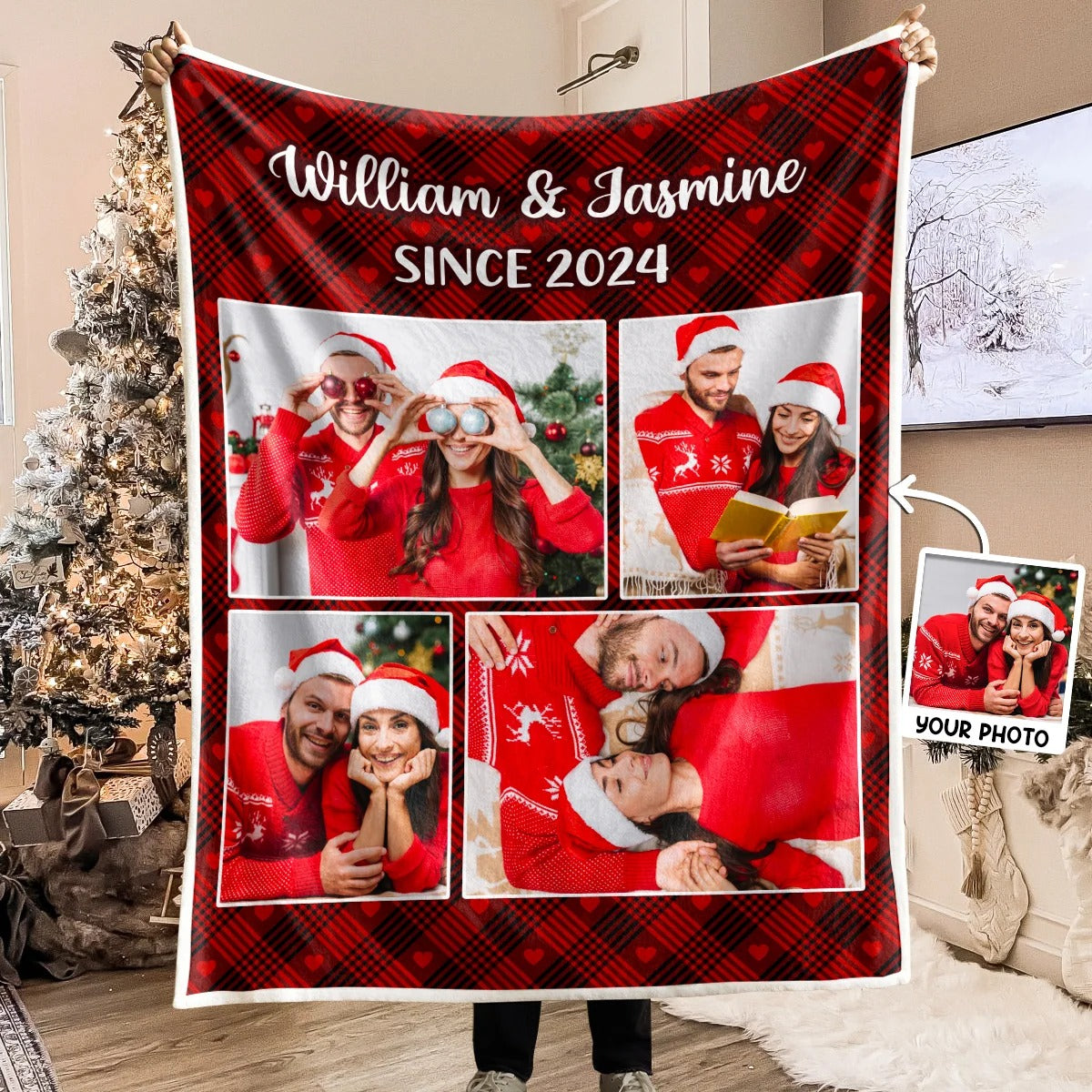 Personalized Christmas Blanket for Couples & Family — Custom Lover Design, Holiday Gift for Husband & Wife