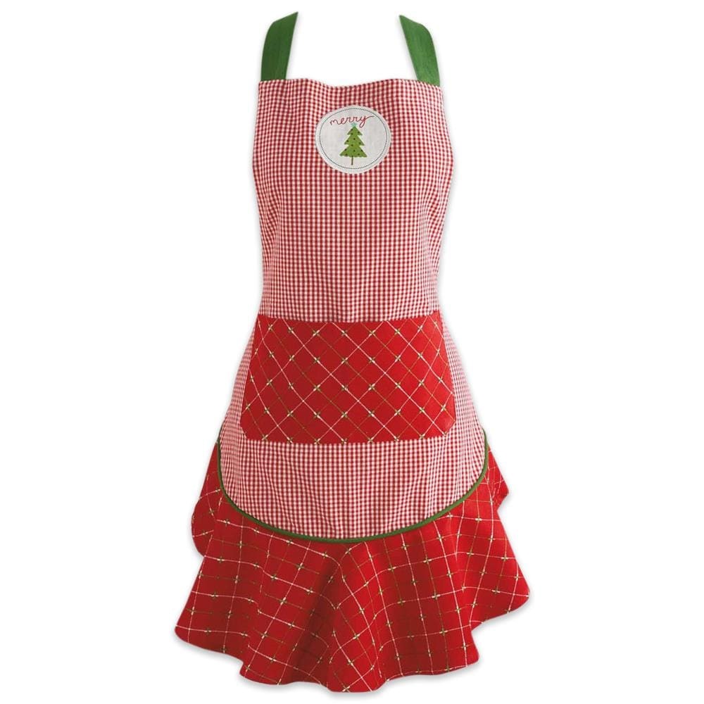 Merry Christmas Ruffle Apron– Adjustable Holiday Cooking Apron with Frilly Ruffles, Perfect Christmas Gift