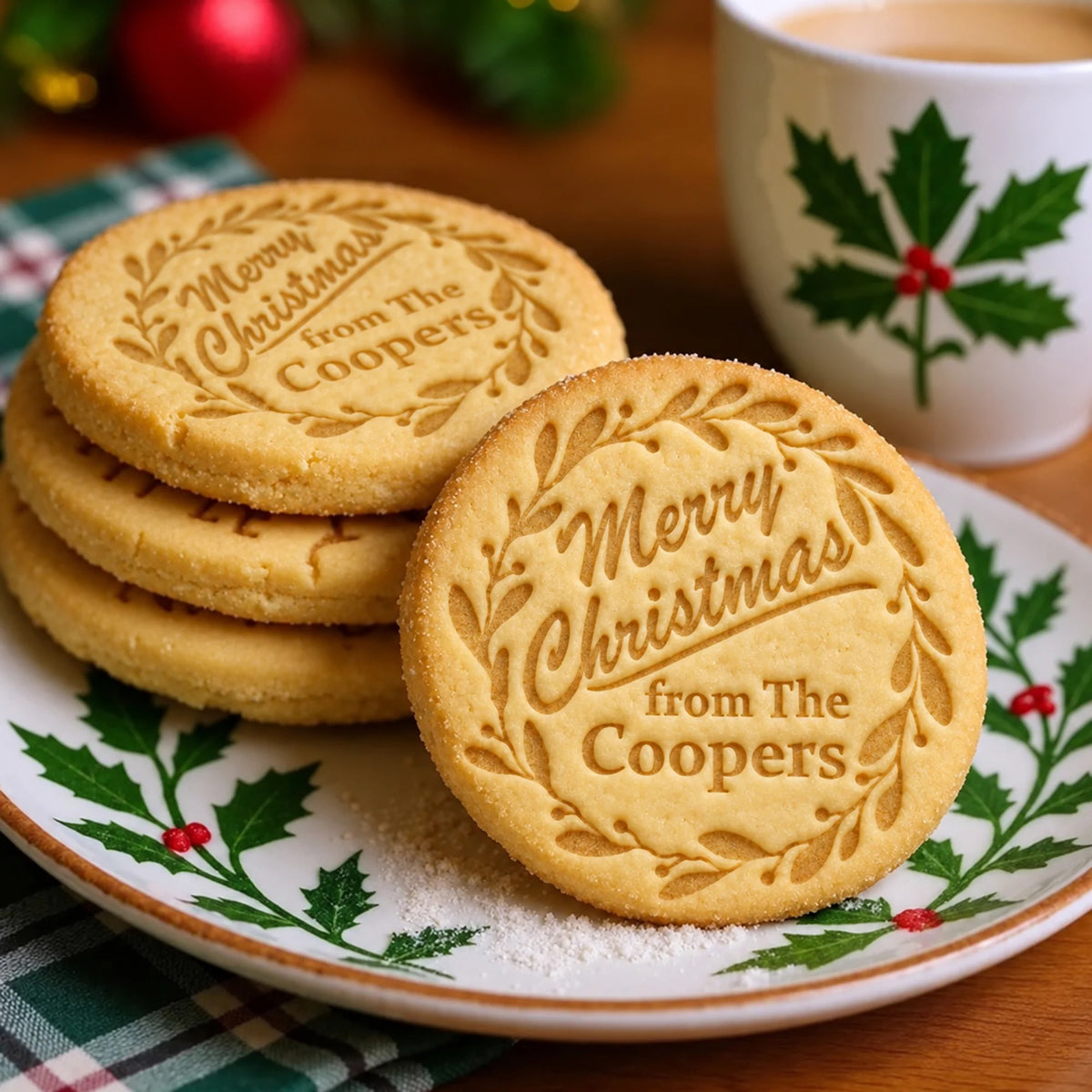 Personalized Family Name Christmas Cookie Stamp — Custom Merry Christmas Baking Stamp