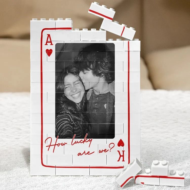 Custom King & Queen Photo Building Brick – Personalized Couple Gift with Text, Perfect for Anniversary or Valentine's Day