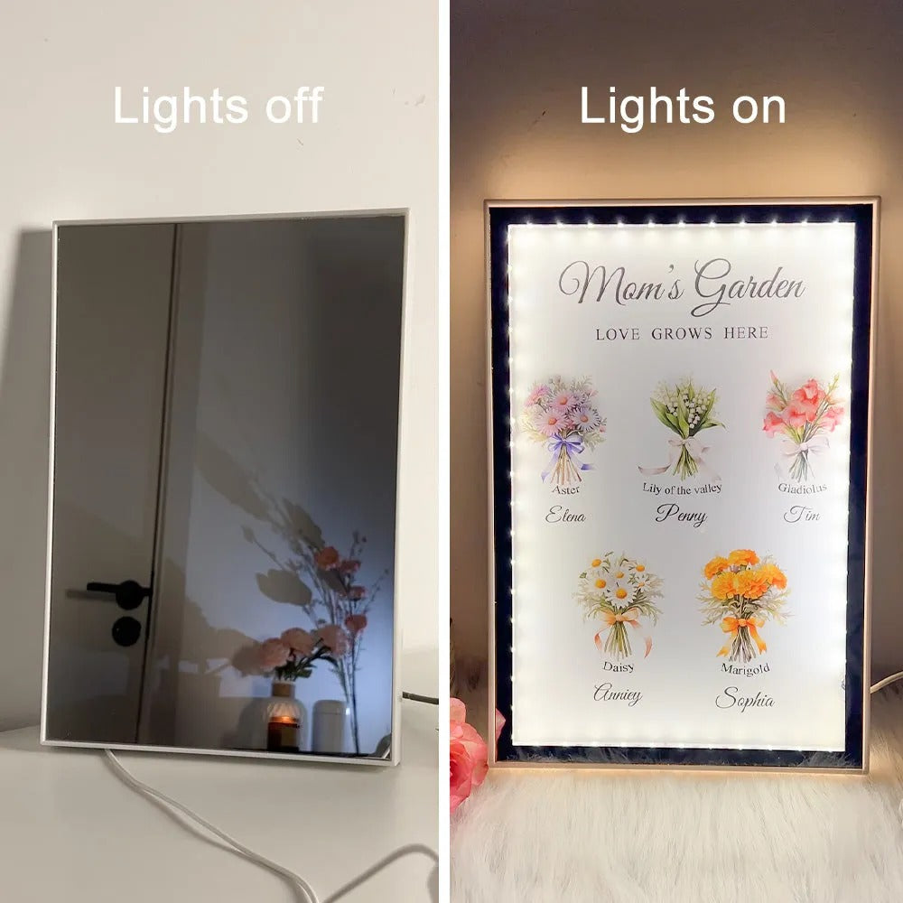 Custom Birth Flower Bouquet Custom Name Night Light Mirror Box