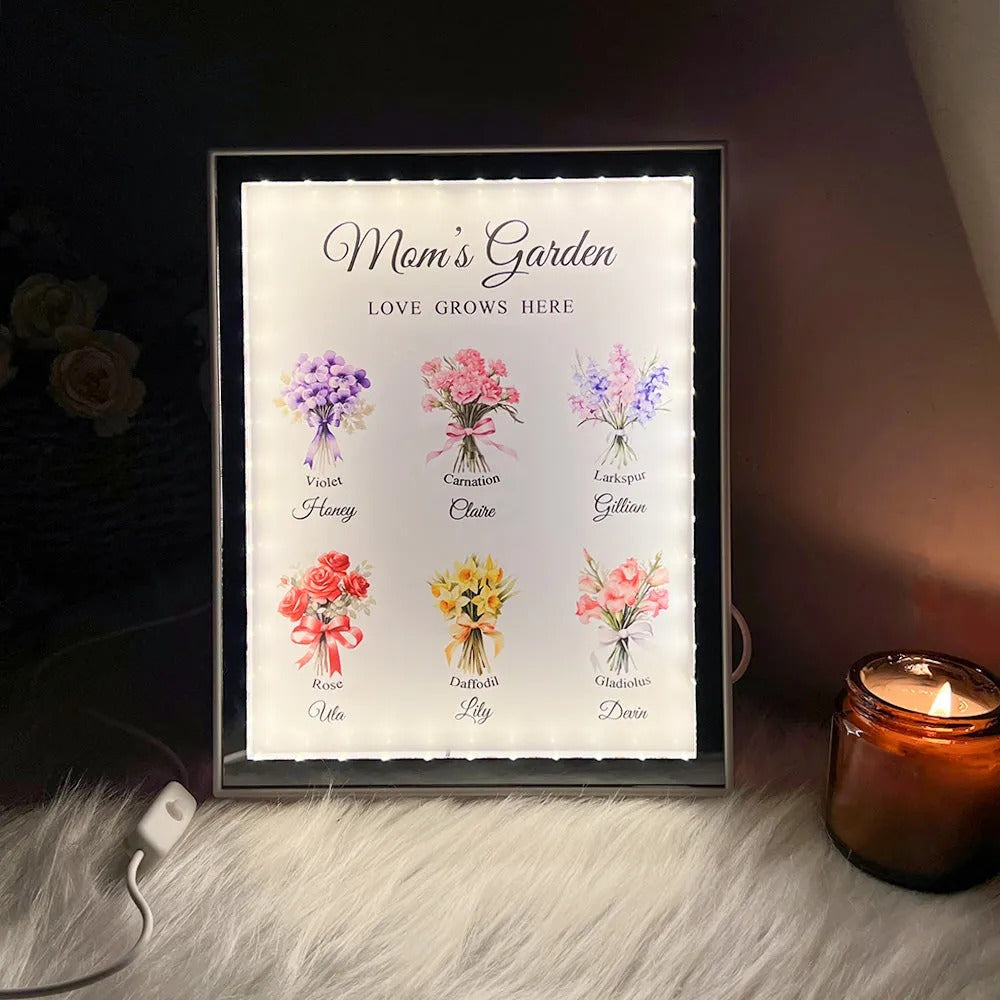 Custom Birth Flower Bouquet Custom Name Night Light Mirror Box