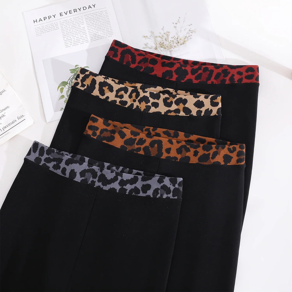 Women's Reversible Leopard Print Leggings-High-Waisted Fleece-Lined Warm Stretch Pants