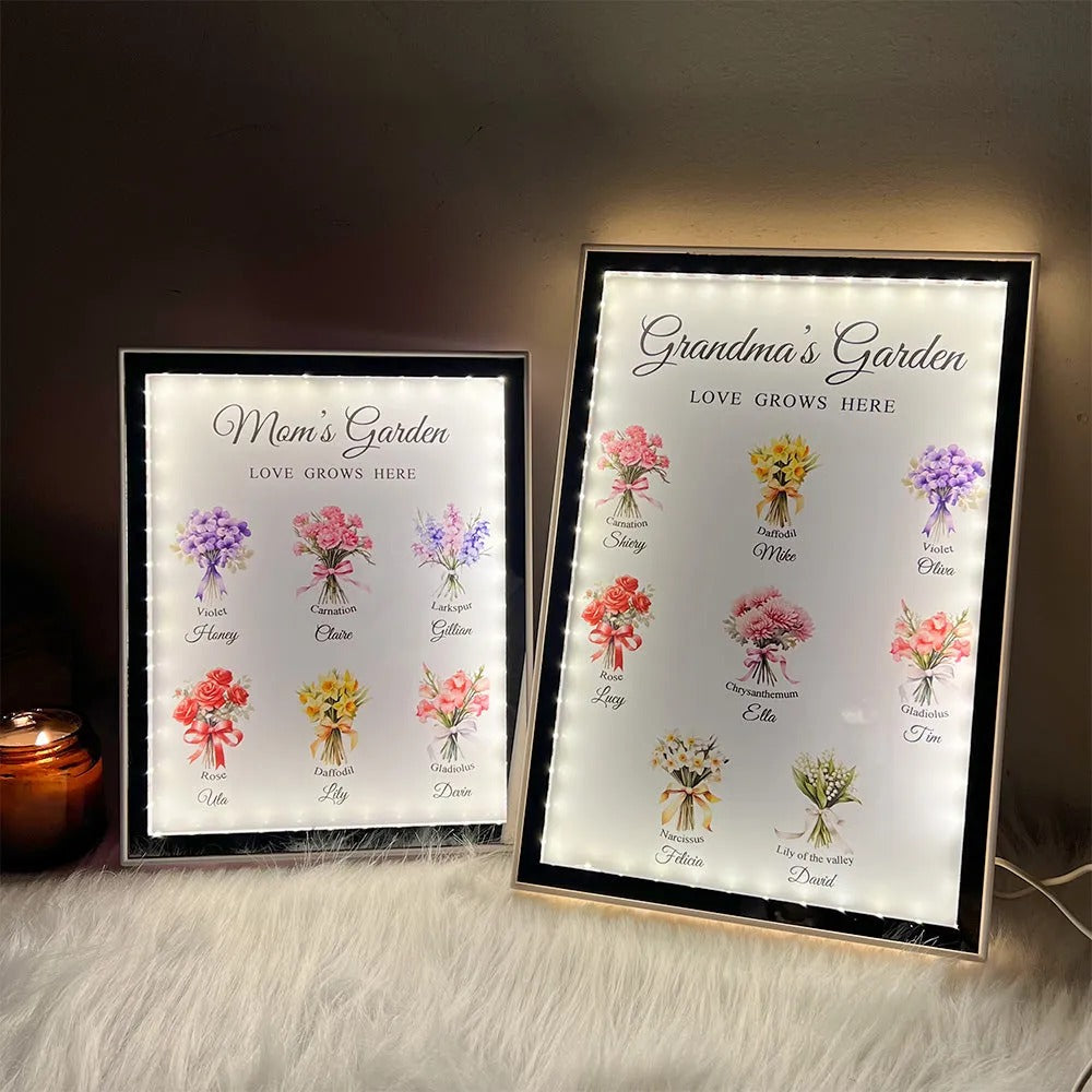 Custom Birth Flower Bouquet Custom Name Night Light Mirror Box