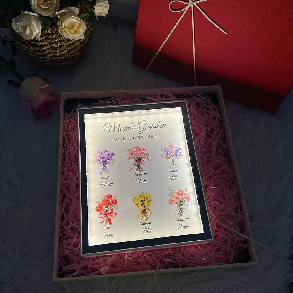 Custom Birth Flower Bouquet Custom Name Night Light Mirror Box