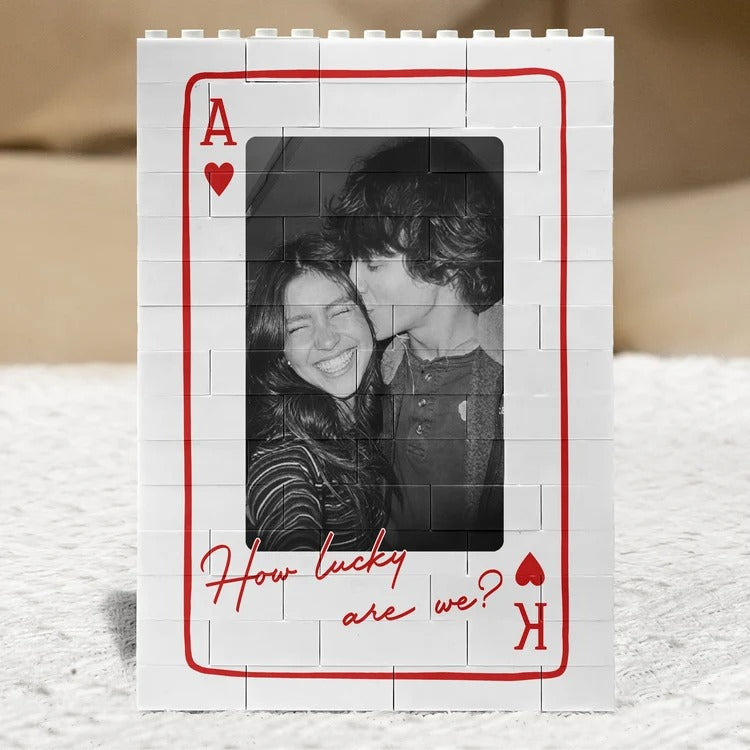 Custom King & Queen Photo Building Brick – Personalized Couple Gift with Text, Perfect for Anniversary or Valentine's Day