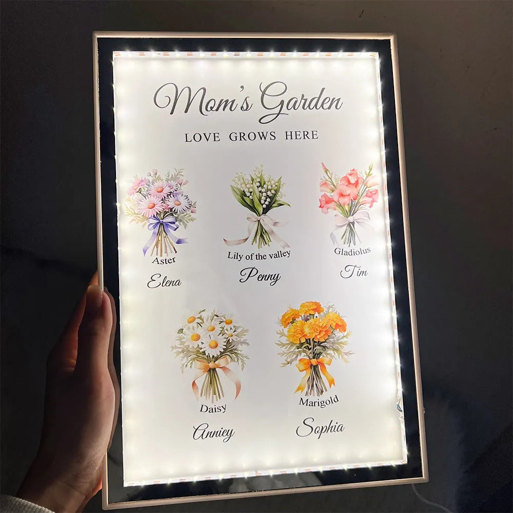 Custom Birth Flower Bouquet Custom Name Night Light Mirror Box