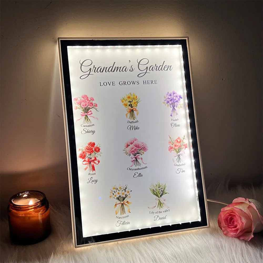 Custom Birth Flower Bouquet Custom Name Night Light Mirror Box