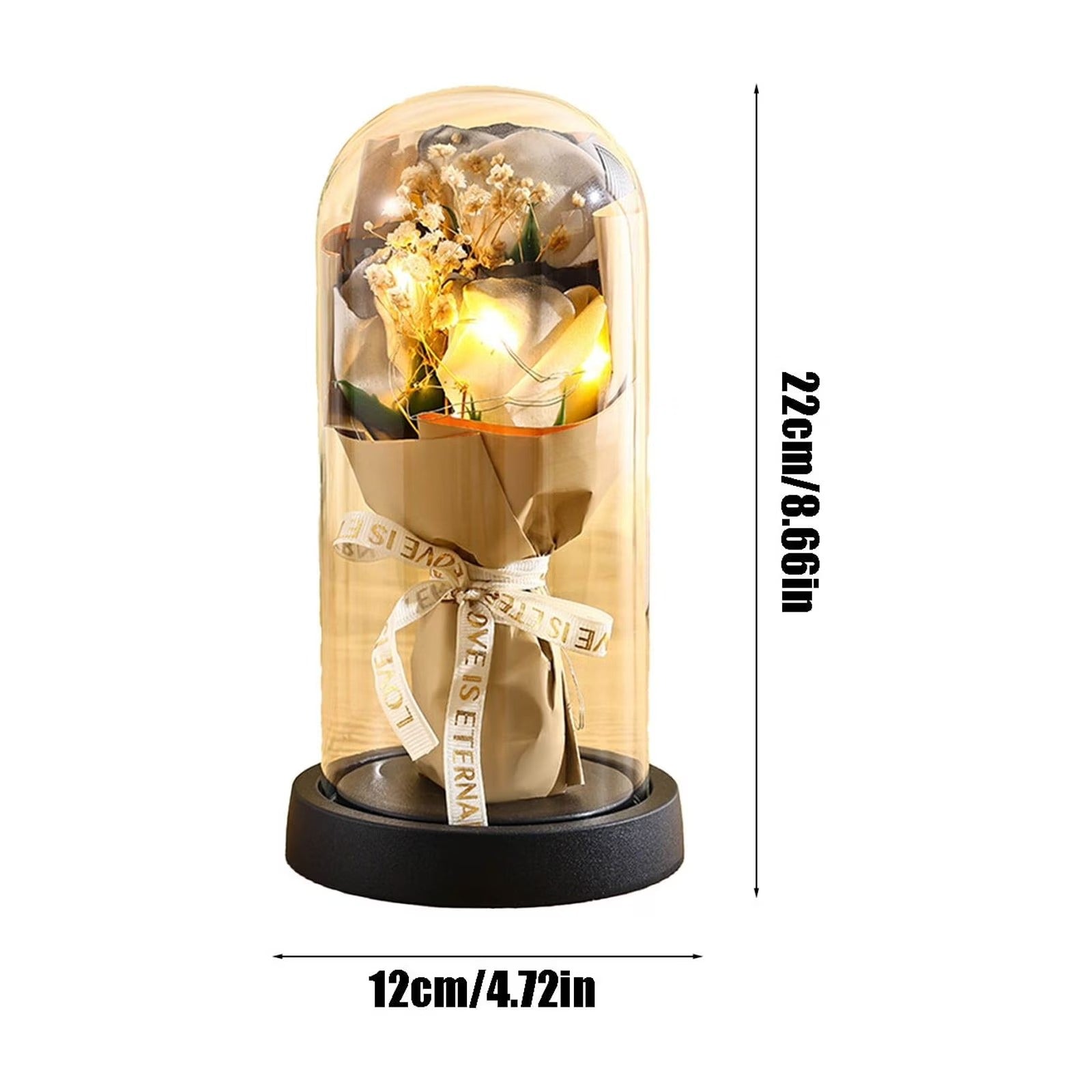 Preserved 7 Flower Rose Glass Dome with USB LED – Bouquet Gift for Couples