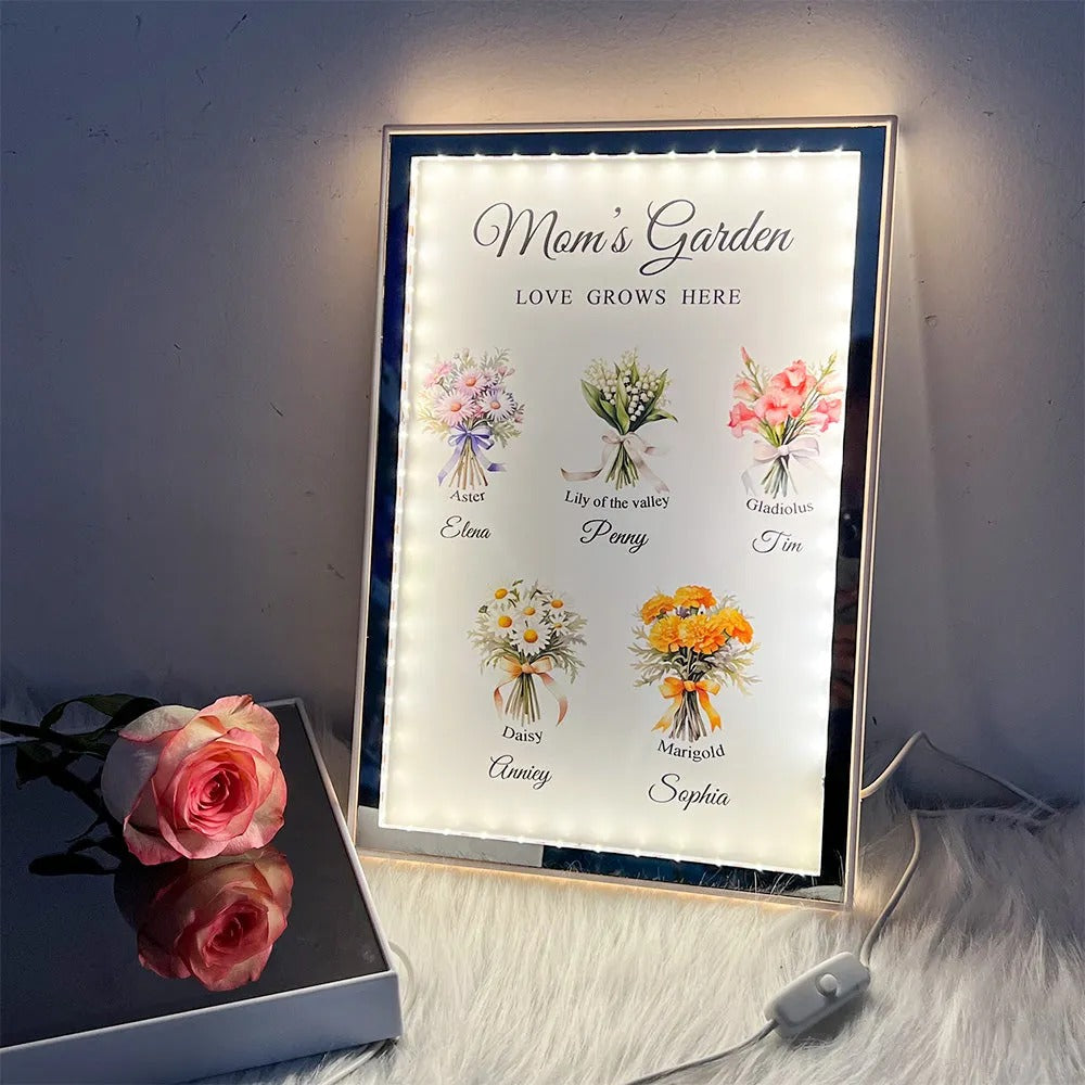 Custom Birth Flower Bouquet Custom Name Night Light Mirror Box