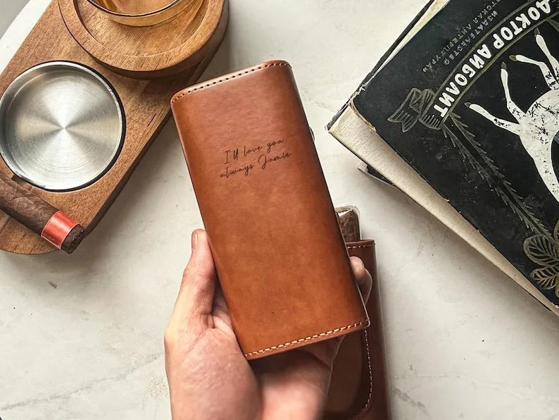 Personalized Cigar Case | Engraved Leather Travel Humidor Case, Gift Set for Cigar Lover, Dad, Husband | Father’s Day, Birthday Gifts for Men