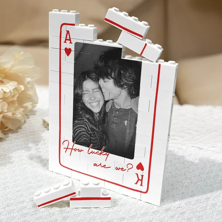 Custom King & Queen Photo Building Brick – Personalized Couple Gift with Text, Perfect for Anniversary or Valentine's Day