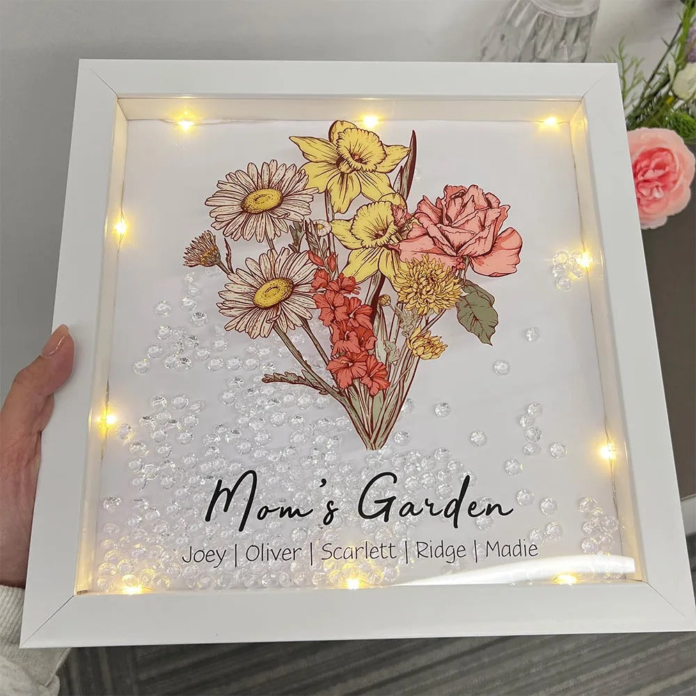 Custom Birth Flower Family Bouquet Custom Light Frame Box