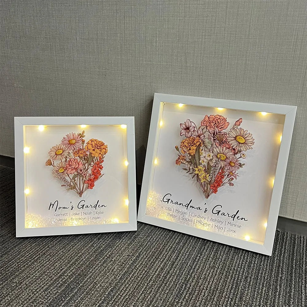 Custom Birth Flower Family Bouquet Custom Light Frame Box