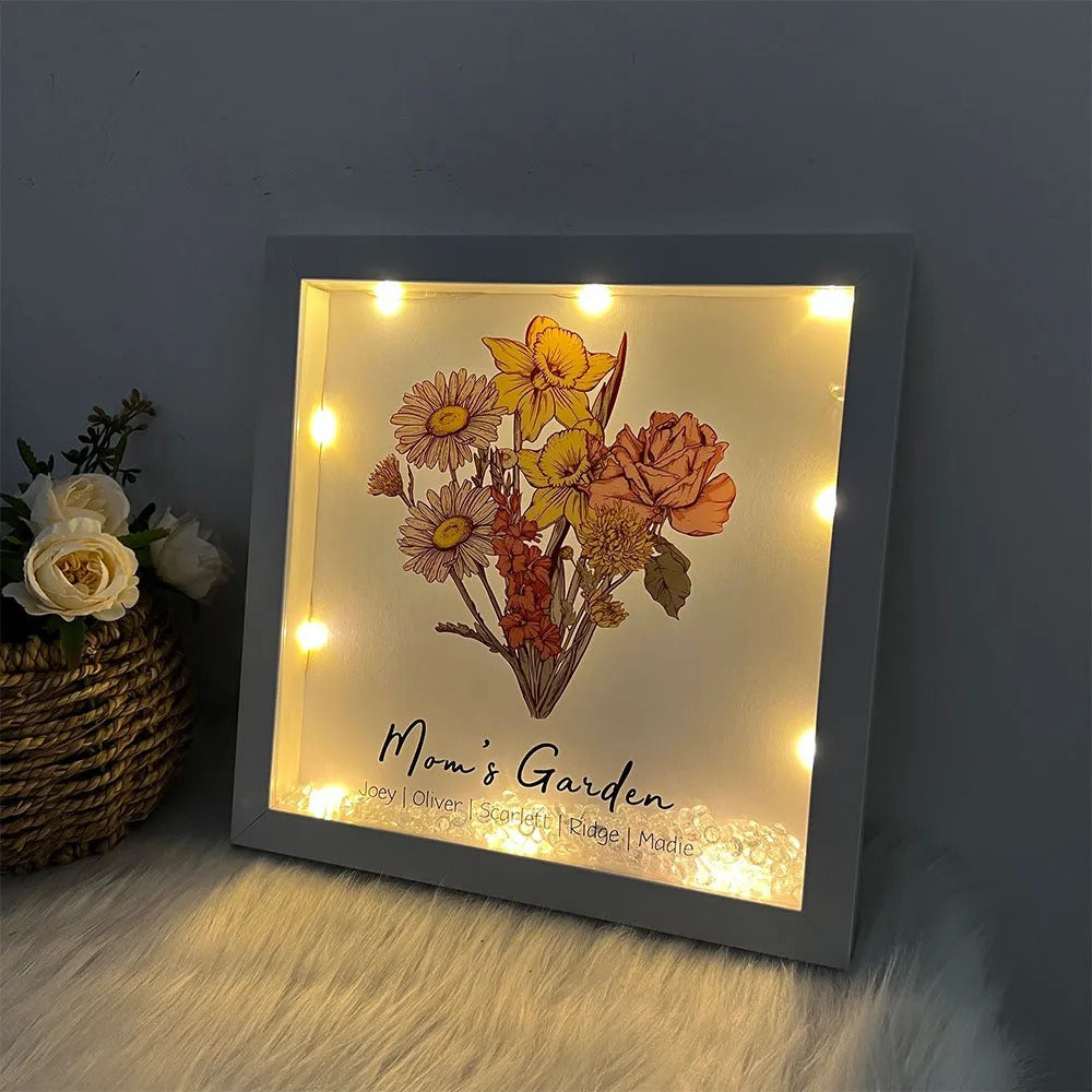 Custom Birth Flower Family Bouquet Custom Light Frame Box