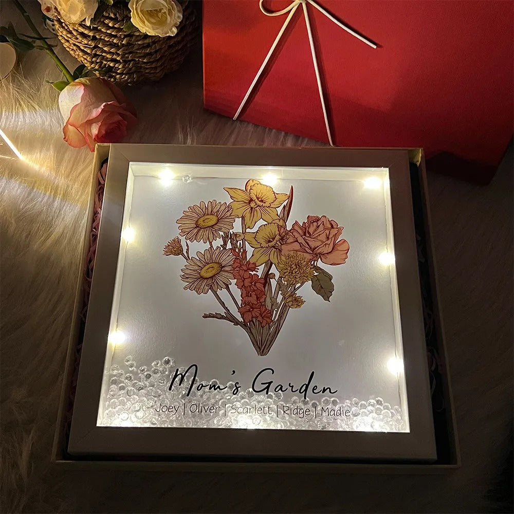 Custom Birth Flower Family Bouquet Custom Light Frame Box