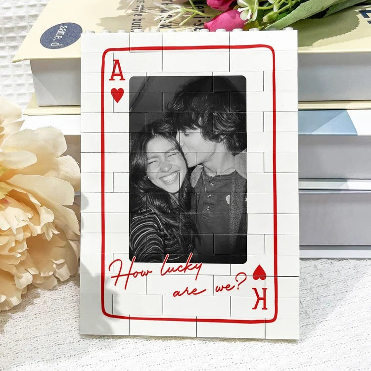 Custom King & Queen Photo Building Brick – Personalized Couple Gift with Text, Perfect for Anniversary or Valentine's Day