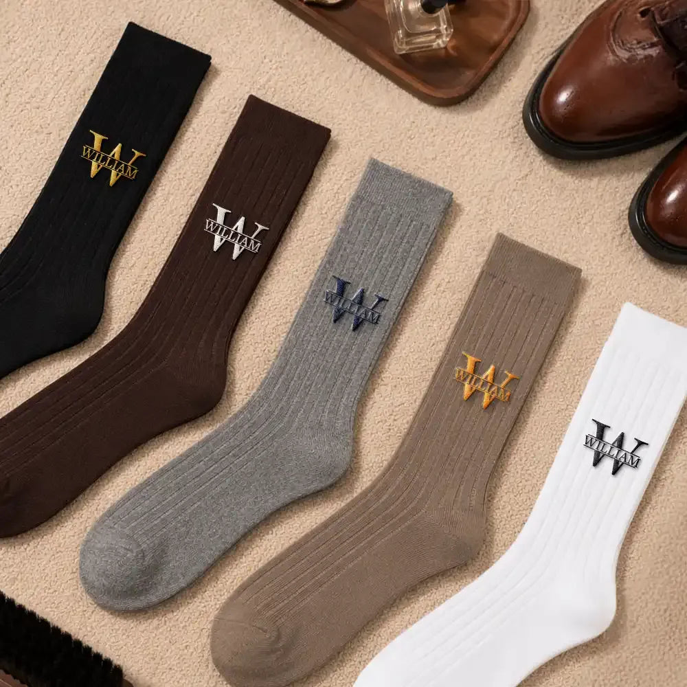 Monogram Initial Name - Personalized Embroidered Socks