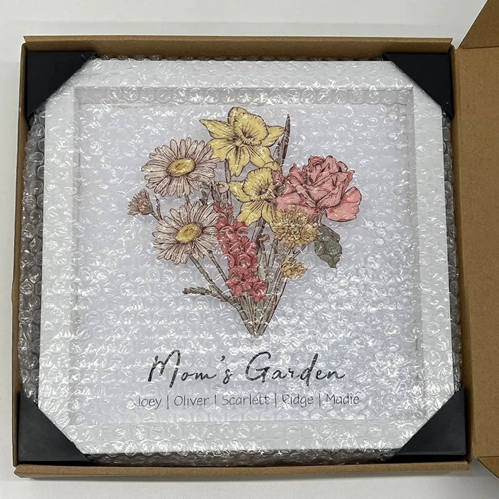 Custom Birth Flower Family Bouquet Custom Light Frame Box