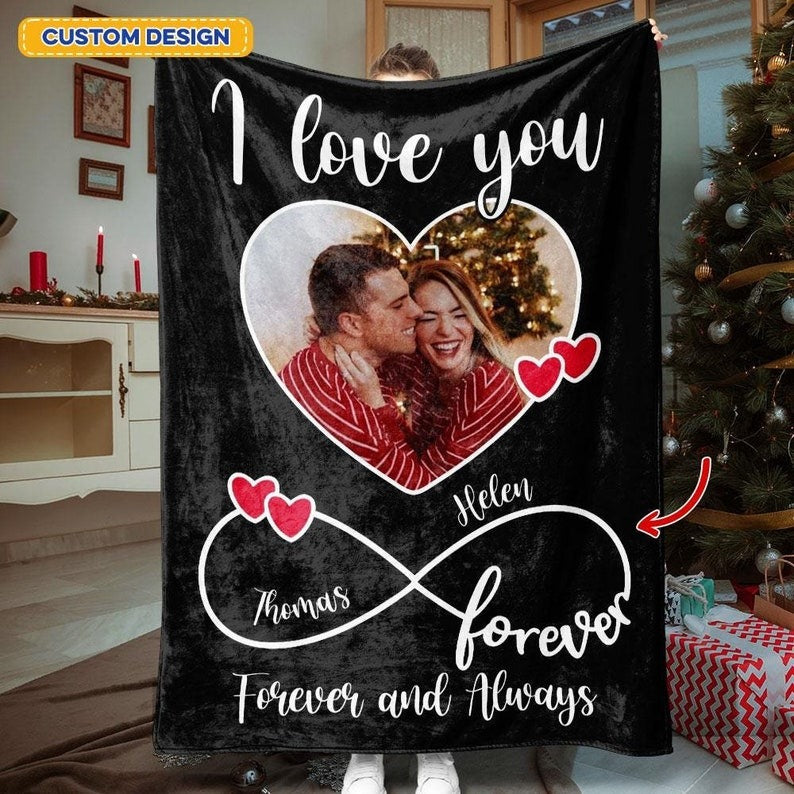 Custom Photo Blanket with Infinity Symbol – Perfect Couple Gift for Anniversaries & Special Days