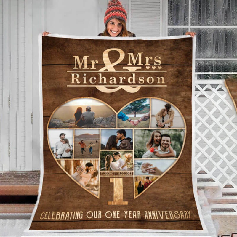 Mr & Mrs Custom Photo Blanket – Personalized with Your Names, Perfect Couple Anniversary Gift