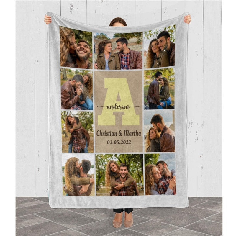 Personalized Photo Blanket with Letter Names – Soft Fleece Throw for Couples, Weddings, and Anniversaries