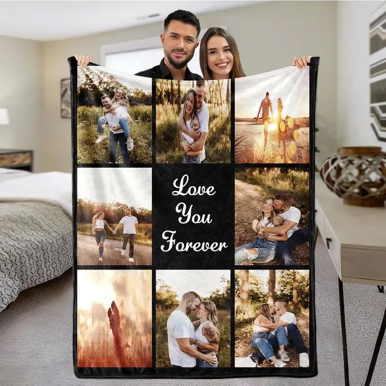 Custom Photo Blanket for Couples – Add Your Own Text & Make It Personal, Perfect Anniversary Gift
