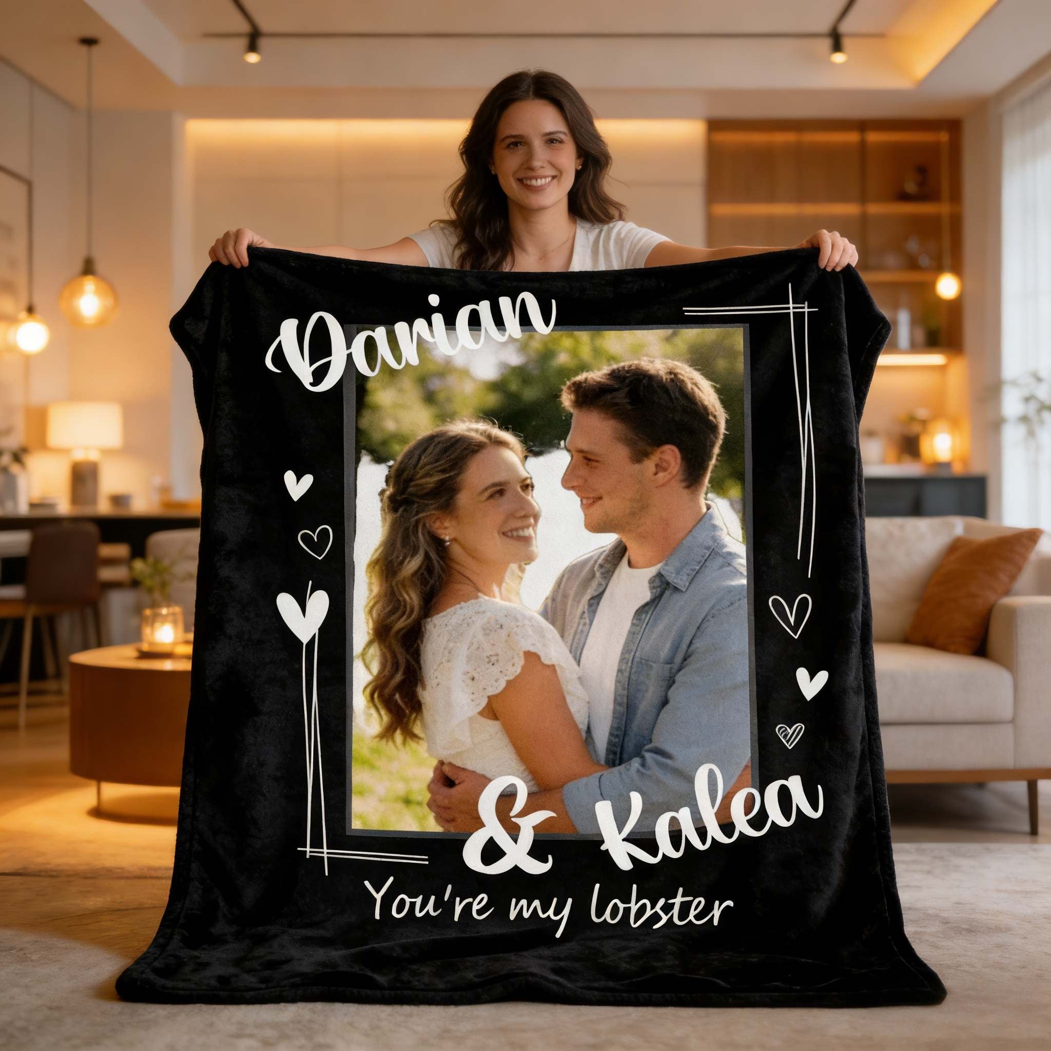 Custom Photo Blanket with Small Heart Design – Perfect Couple Gift for Anniversaries