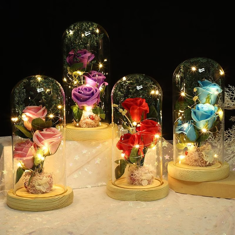 Eternal 3 Roses in Glass Dome with LED Light – Lifelike Artificial Flowers, Romantic Couple Gift for Valentine's Day & Anniversary
