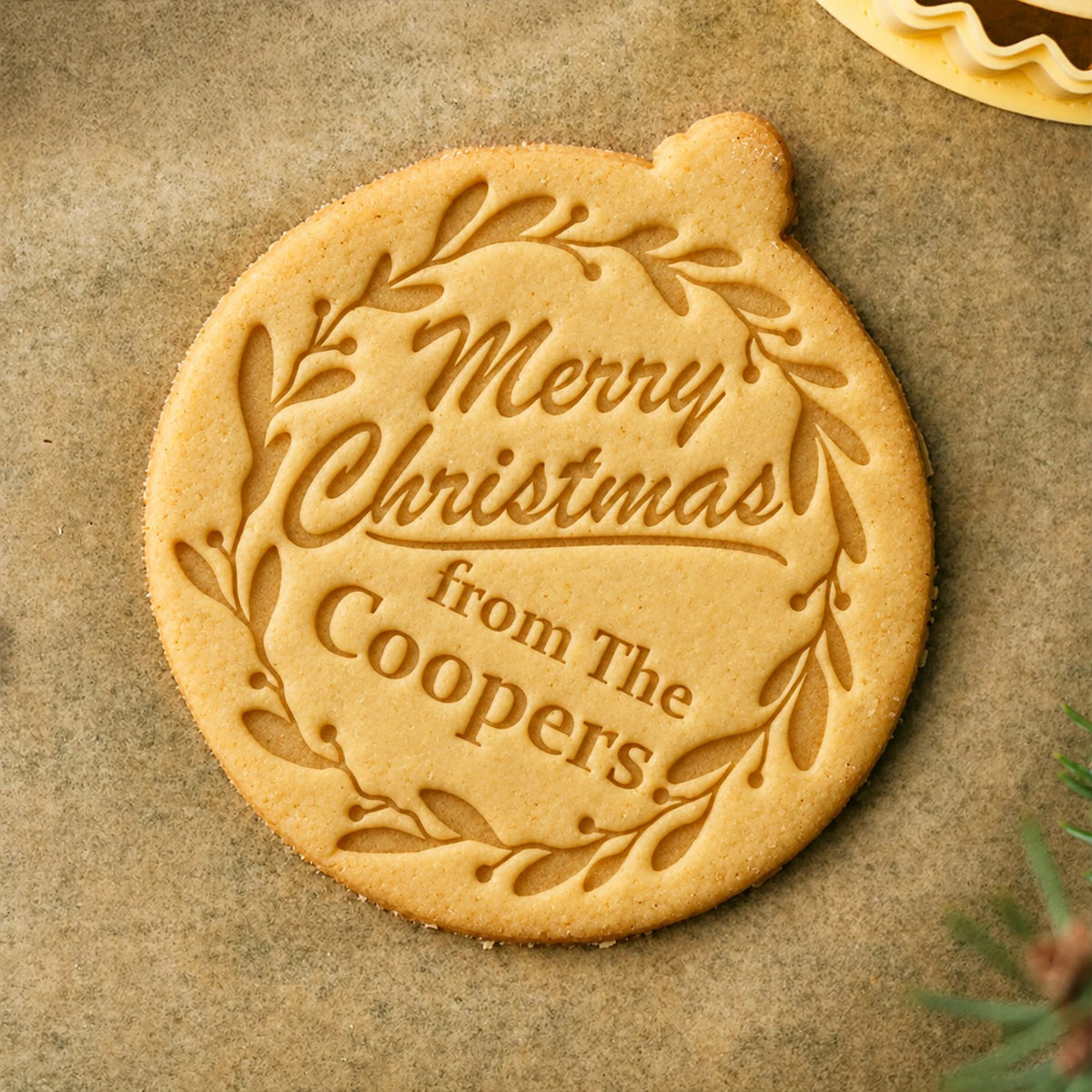 Personalized Family Name Christmas Cookie Stamp — Custom Merry Christmas Baking Stamp