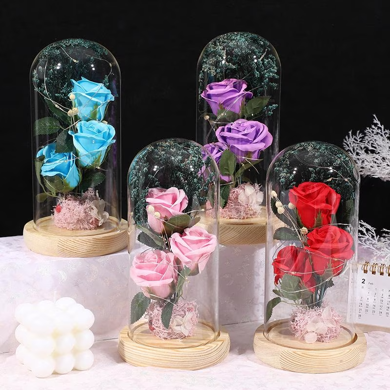 Eternal 3 Roses in Glass Dome with LED Light – Lifelike Artificial Flowers, Romantic Couple Gift for Valentine's Day & Anniversary