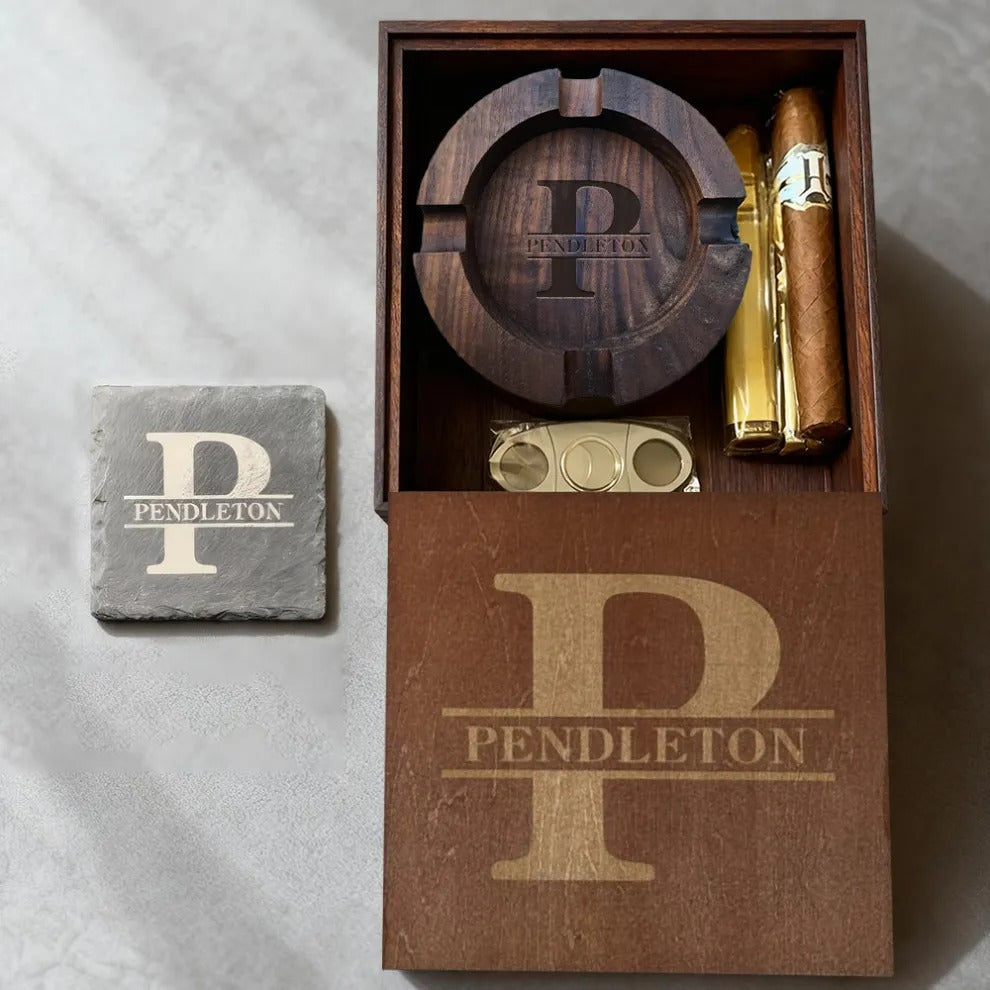 Personalized Name Walnut Cigar Ash Tray Set(Without Cigar)