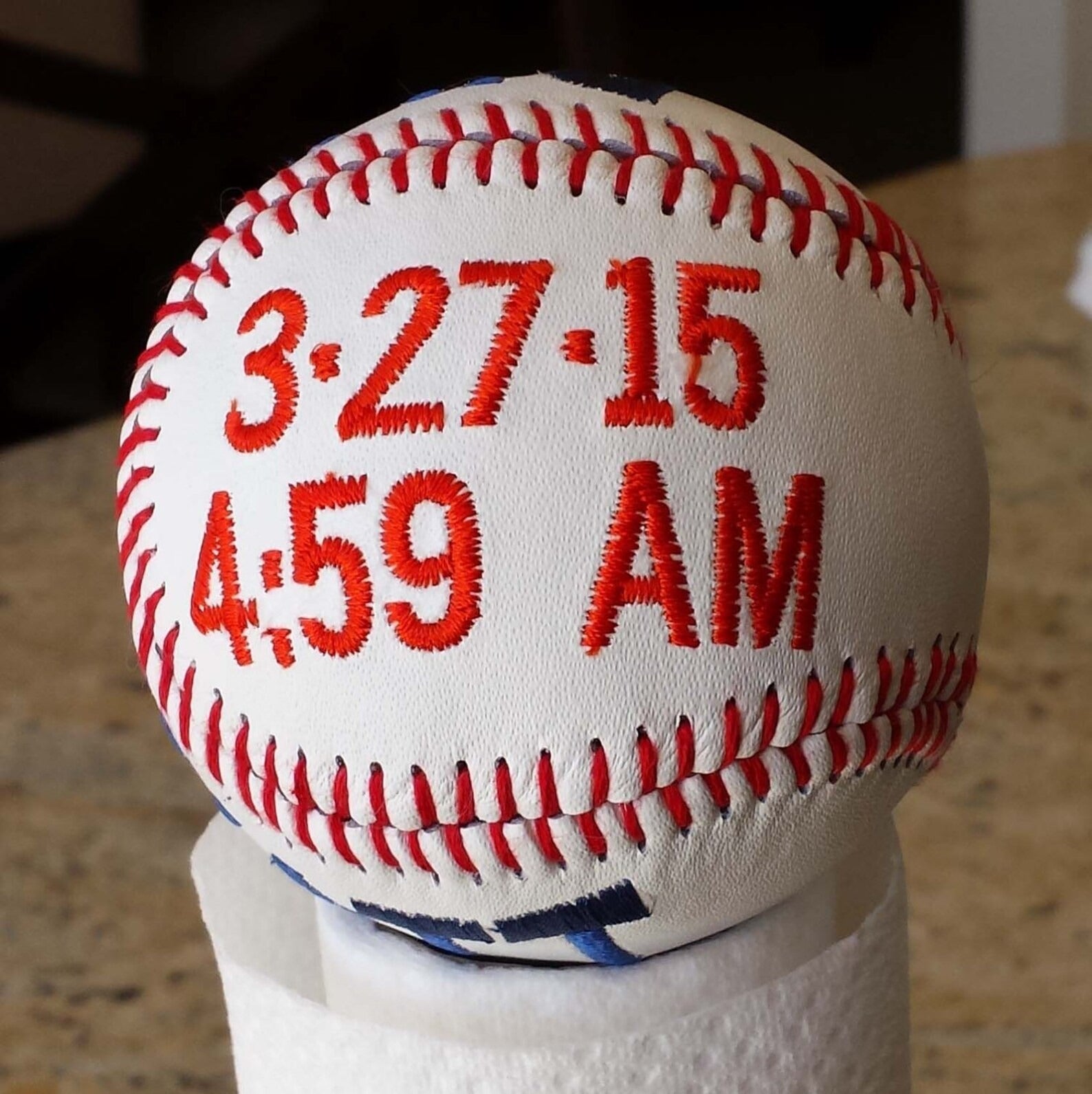 Personalized Newborn Keepsake Baseball for New Dad | Custom Embroidered Birth Details Gift - Name, Date, Weight, Time