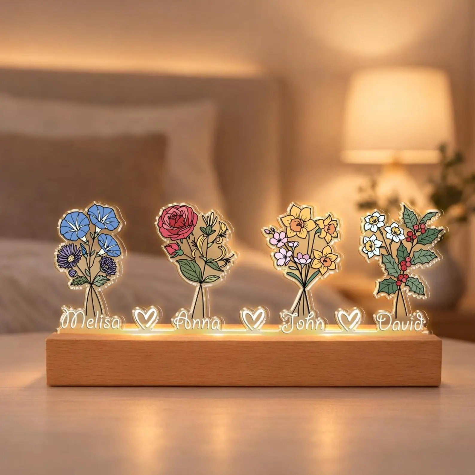 Custom Grandma's Garden Birth Flower Night Light, Mom's Garden, Gift for Mom, Grandma Gift