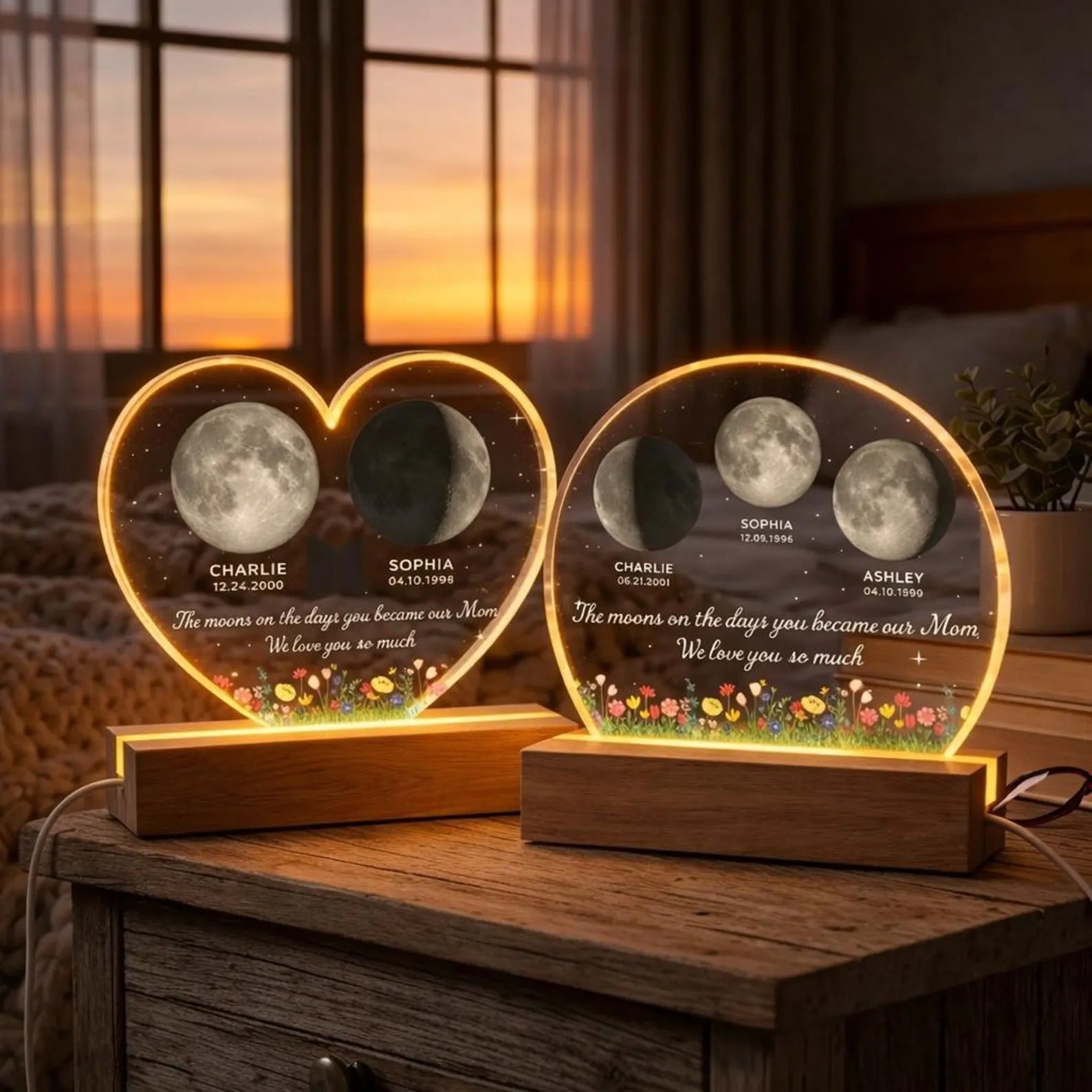 The Days You Became Our Mom, Custom Moon Phase by Date - Custom Heart/Circle Shape Acrylic LED Night Light - Heartfelt Mother's Day Gift for Mom