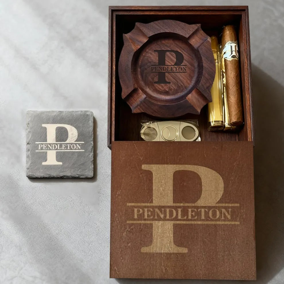 Personalized Name Walnut Cigar Ash Tray Set(Without Cigar)
