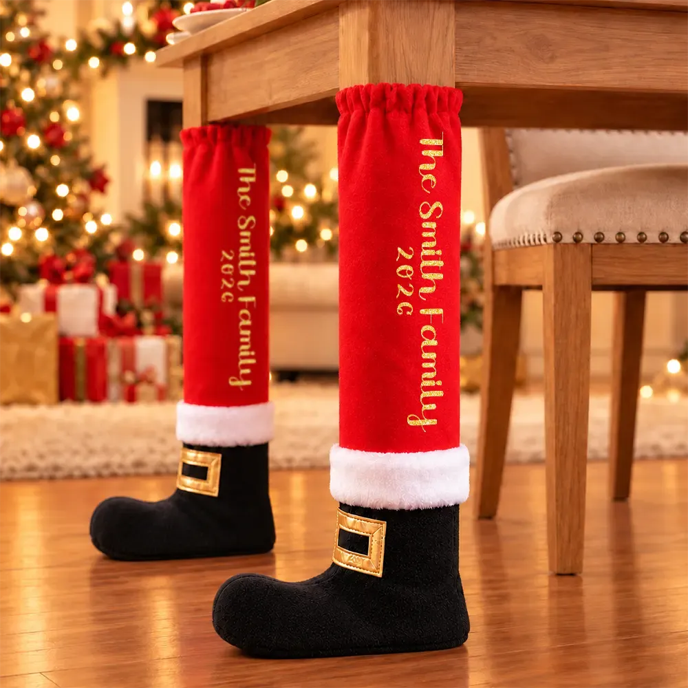 Personalized Santa Boot Furniture Leg Cover — Custom Family Name Christmas Home Decor