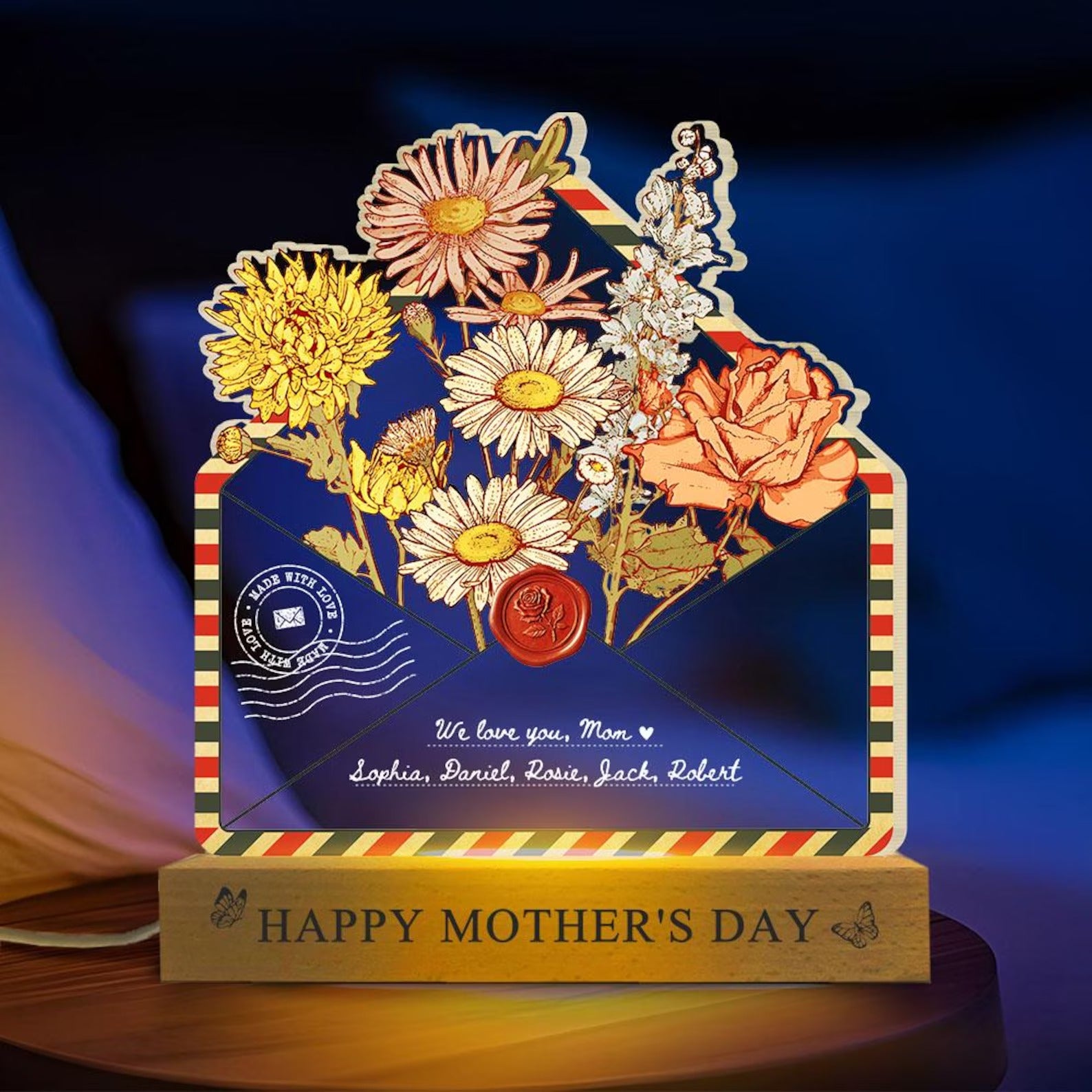 Custom Flower Envelope LED Light Lamp Mother's Day Gift For Mom