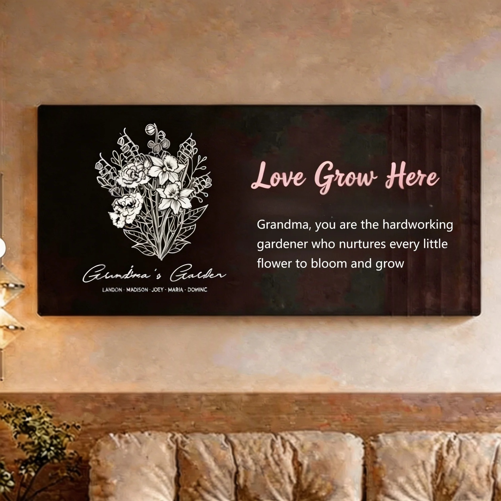 Personalized Birth Month Flower Lighted Wall Art Customizable with Names & Quotes Exclusive Mother's Day Gift for Mom & Grandma