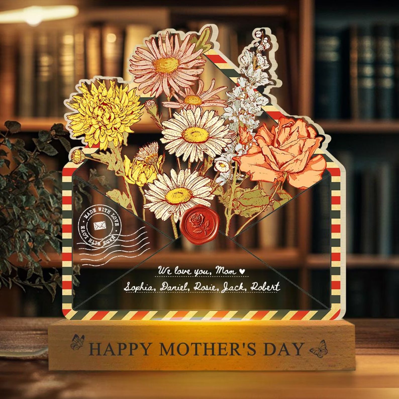 Custom Flower Envelope LED Light Lamp Mother's Day Gift For Mom