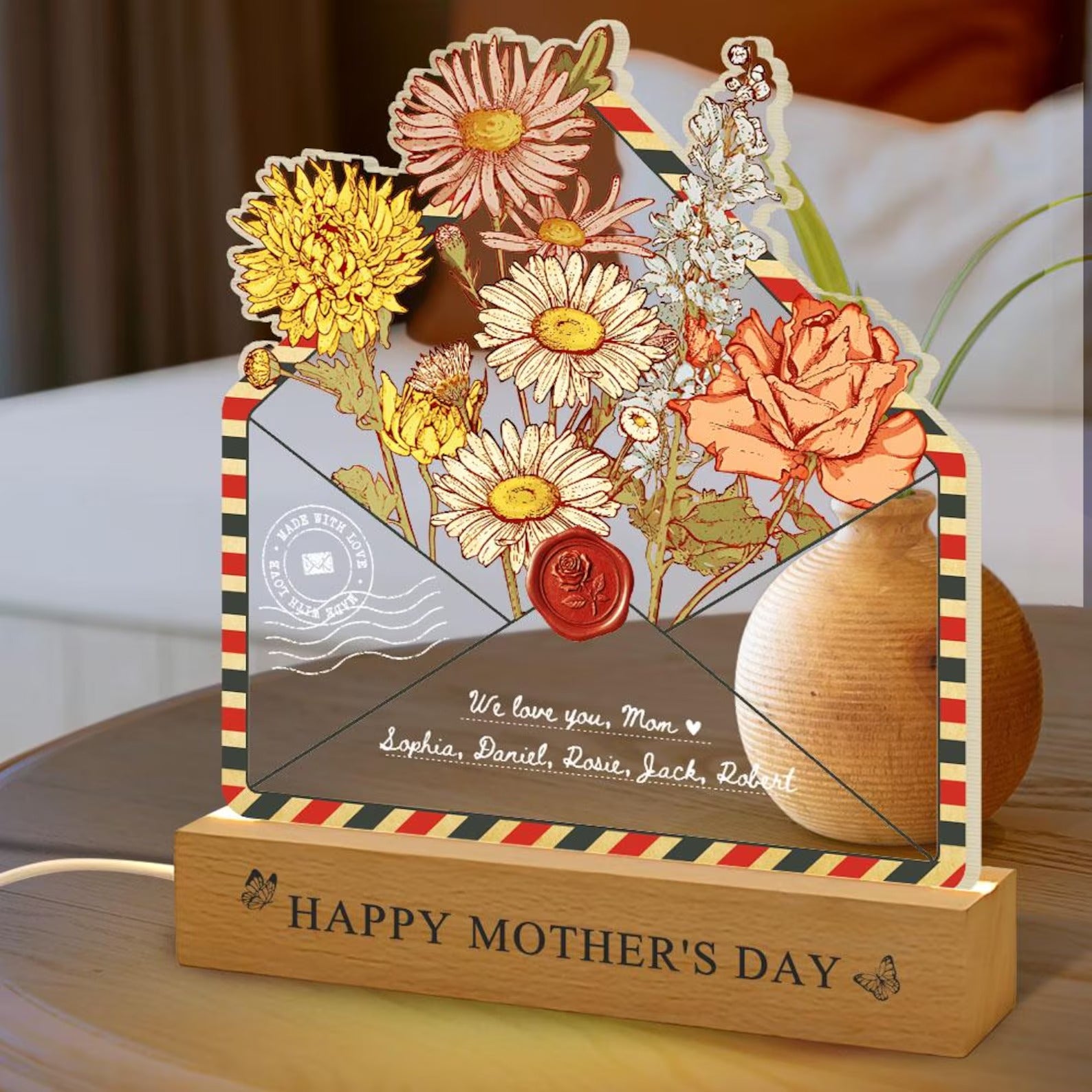 Custom Flower Envelope LED Light Lamp Mother's Day Gift For Mom